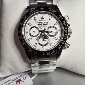 OLEVS Silver and Black Chronograph Automatic Watch